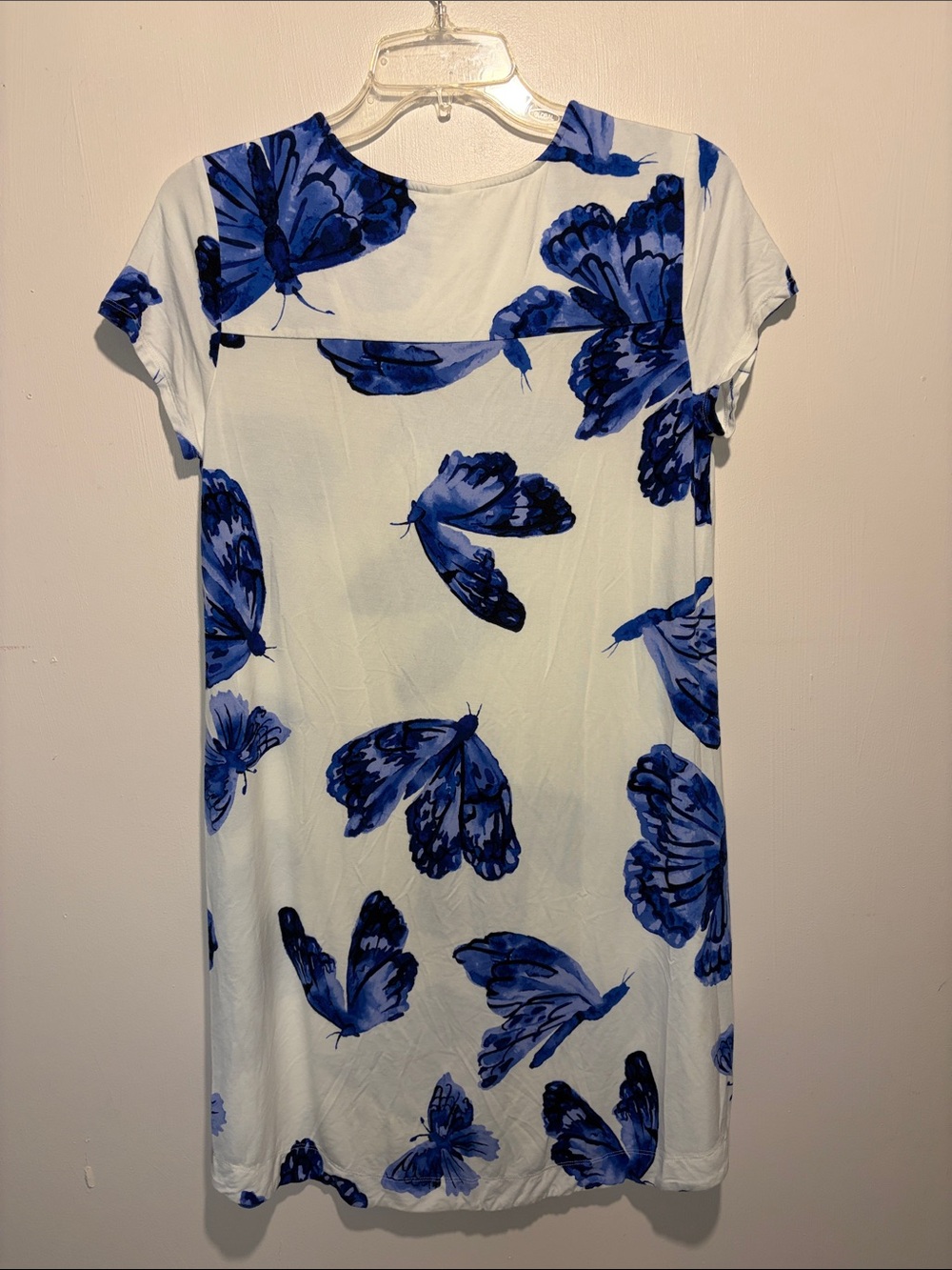 Soma Cool Nights Blue White Butterfly Print Nightgown Sleep Shirt Cozy SZ Small - Picture 3 of 7